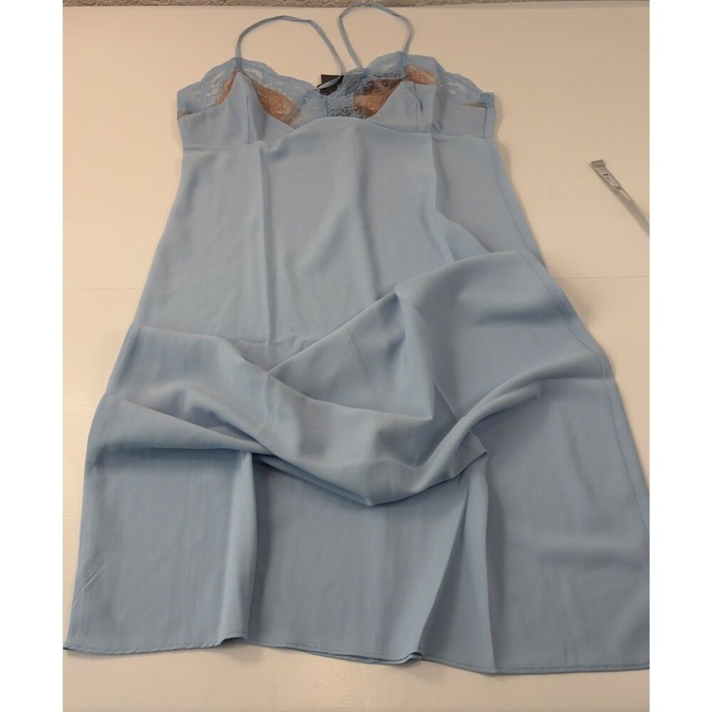 Savage X Fenty Lacestruck Sleep Slip Tiramisu Tan Blue Dress Size Medium